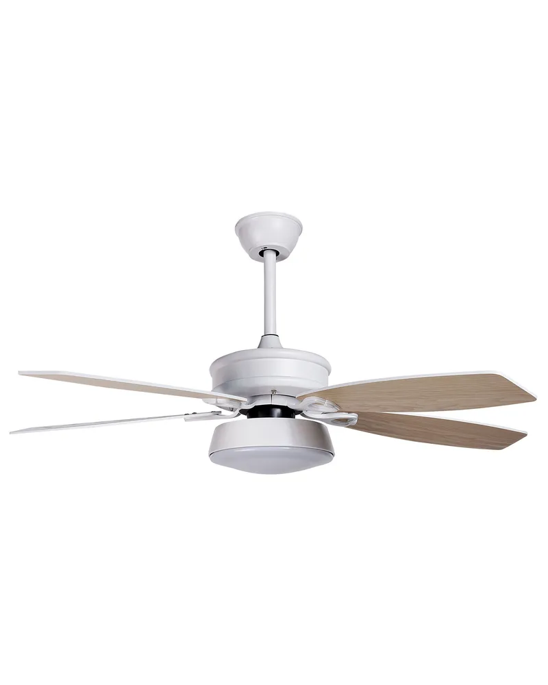 Ceiling Fan Light Blanc pur and Light Wood LOGAN