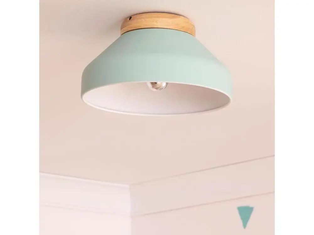 Plafonnier Aluminium et Bois Hakon Vert Menthe Livré avec Tous les Accessoires