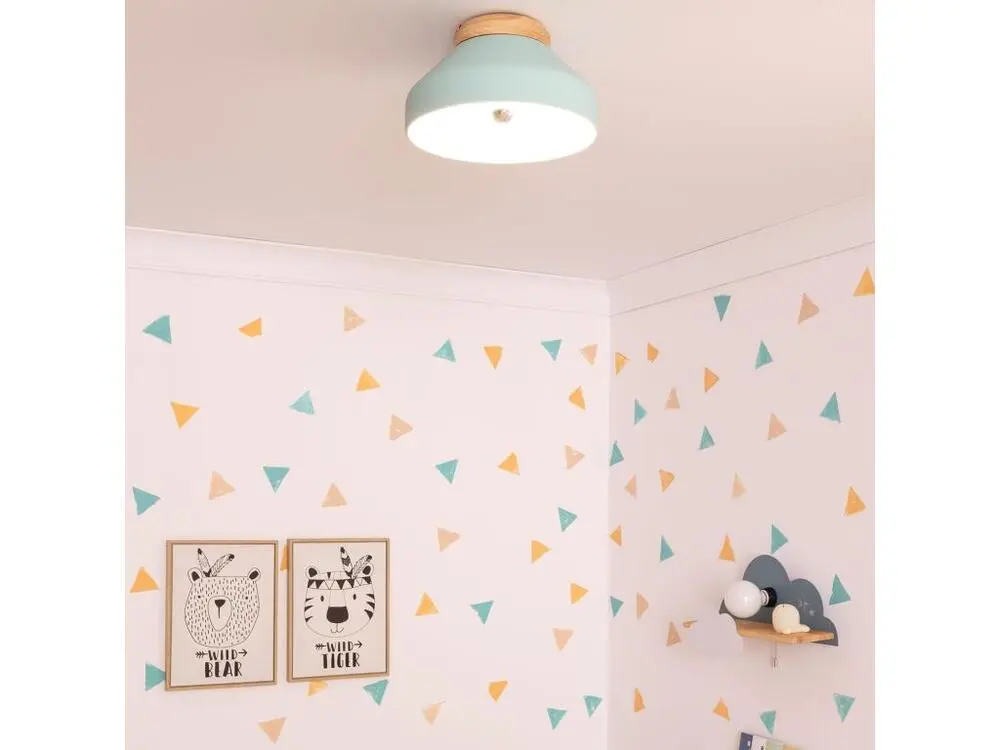 Plafonnier Aluminium et Bois Hakon Vert Menthe Livré avec Tous les Accessoires