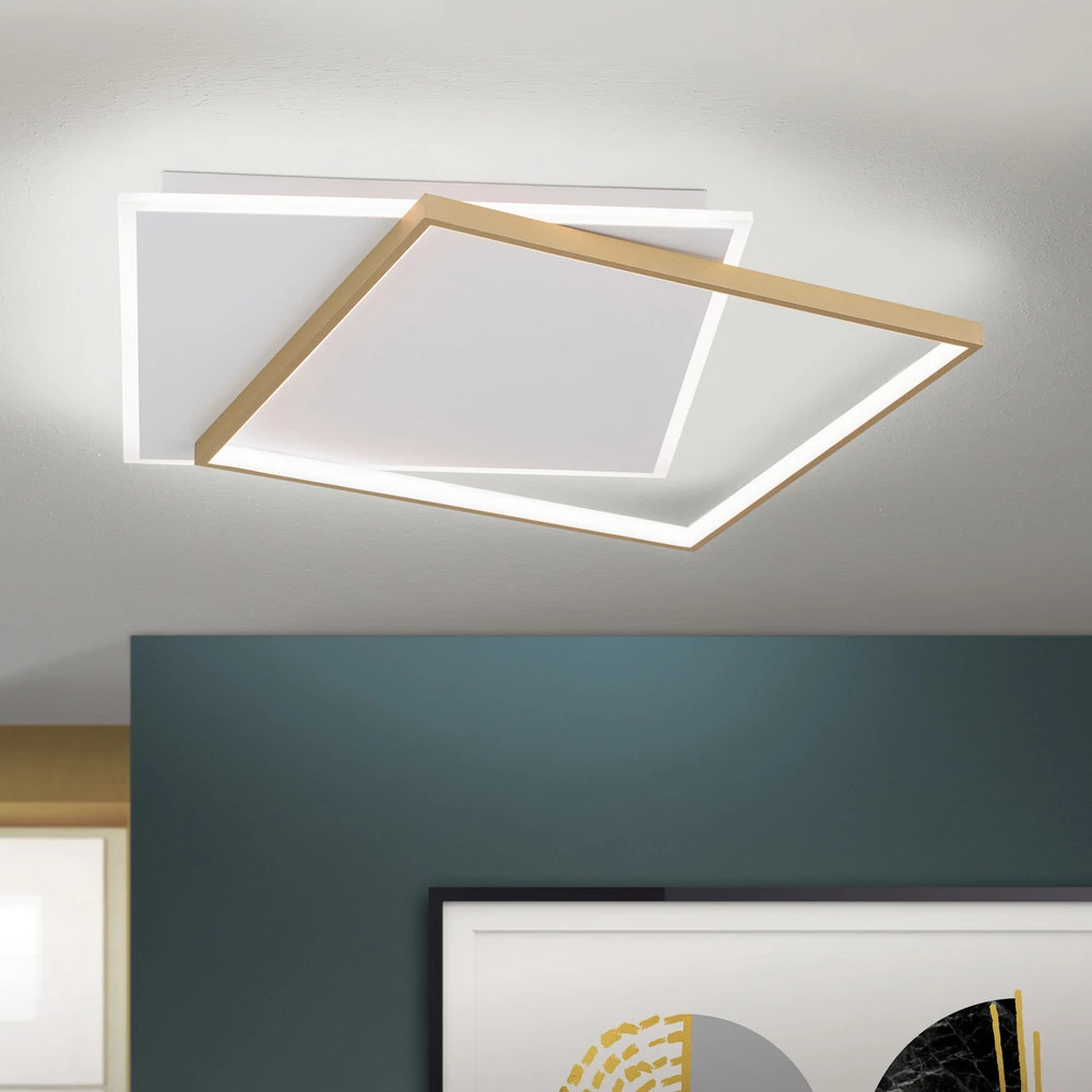 Plafonnier LED Emanuel, blanc/doré avec Variateur de Vitesse