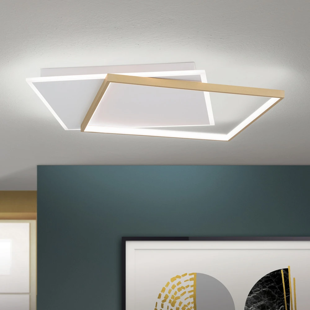 Plafonnier LED Emanuel, blanc/doré avec Variateur de Vitesse