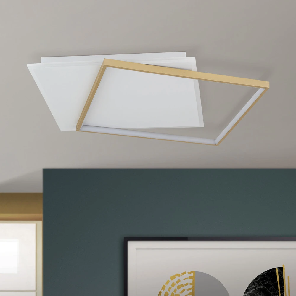 Plafonnier LED Emanuel, blanc/doré avec Variateur de Vitesse