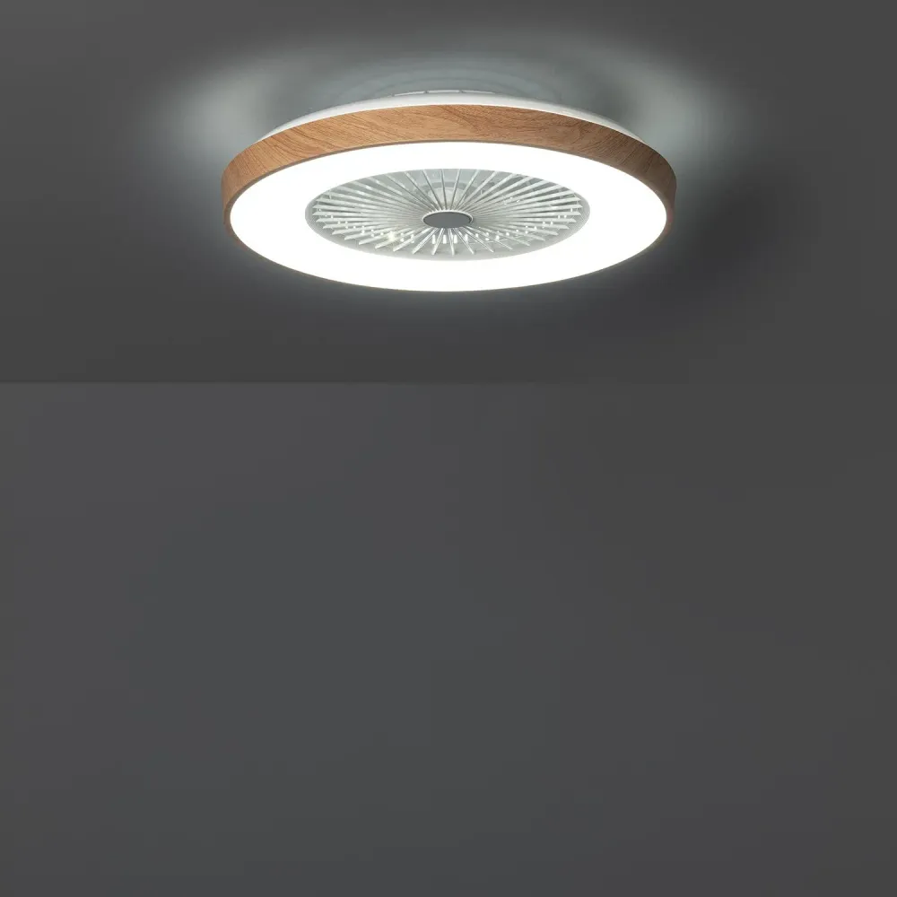 Ventilateur plafond bois 58cm moteur ordinaire continu silencieux Dhalia