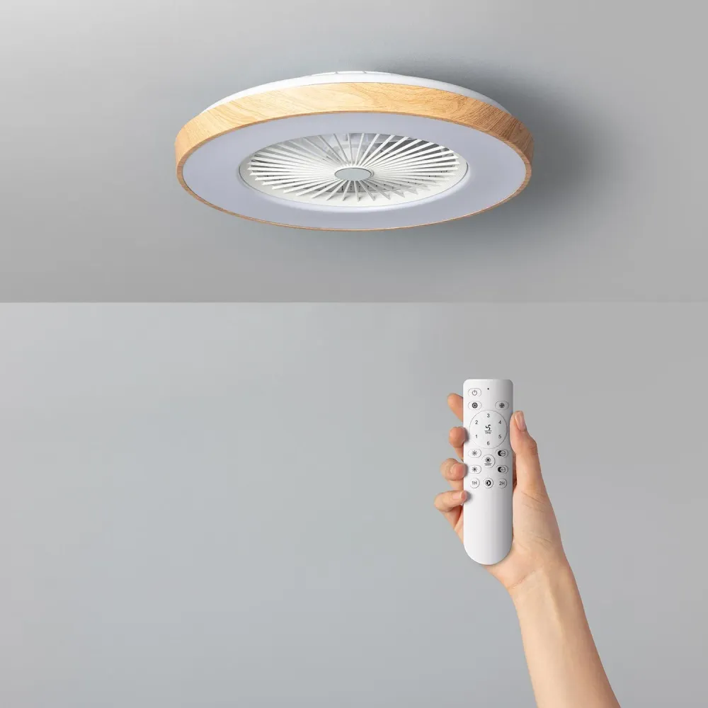 Ventilateur plafond bois 58cm moteur ordinaire continu silencieux Dhalia