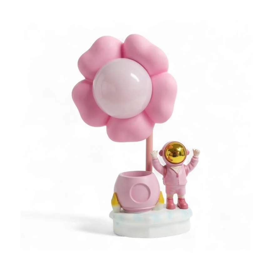 Astronaut Figurine Desk Lamp Flower - Rose vif