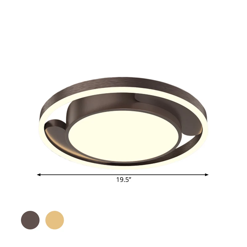 Éclairage de plafond encastré métallique circulaire, lampe LED actuel dorée/café pour le salon, 16 "/ 19,5" de diamètre