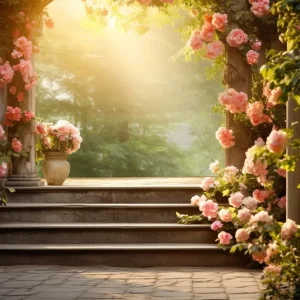 Fond Photo Floral Escaliers de Jardin de Roses Romantiques BRP2-91