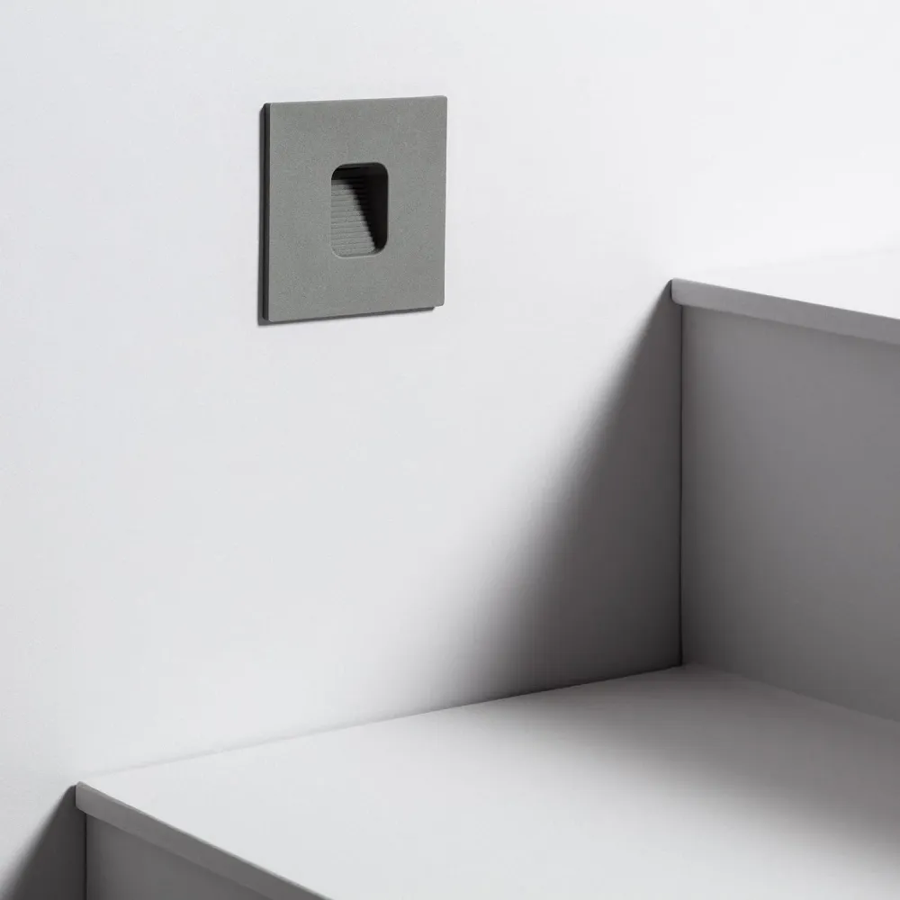 Lampe LED murale encastrable extérieure 2W carré couleur grise Grasset