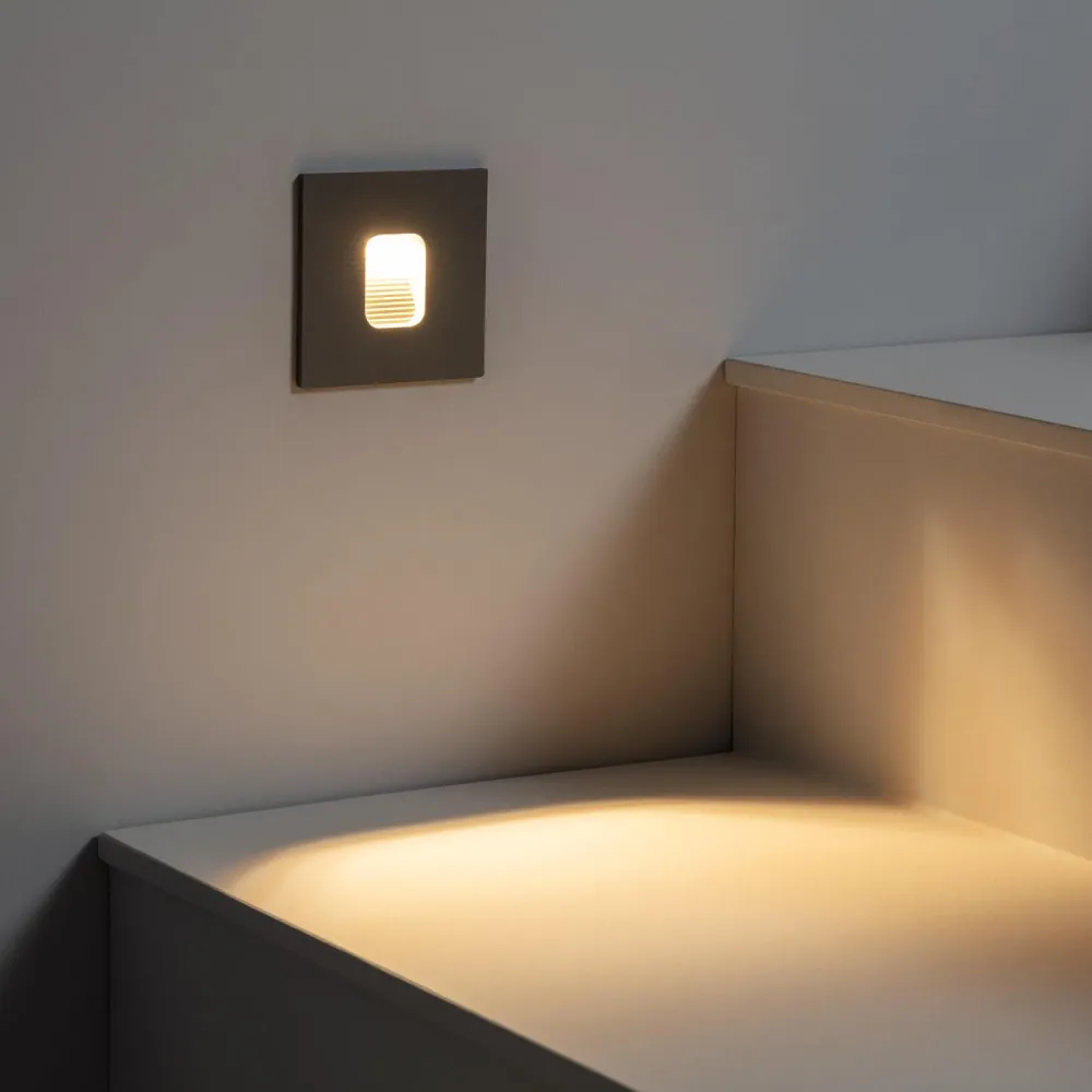 Lampe LED murale encastrable extérieure 2W carré couleur grise Grasset
