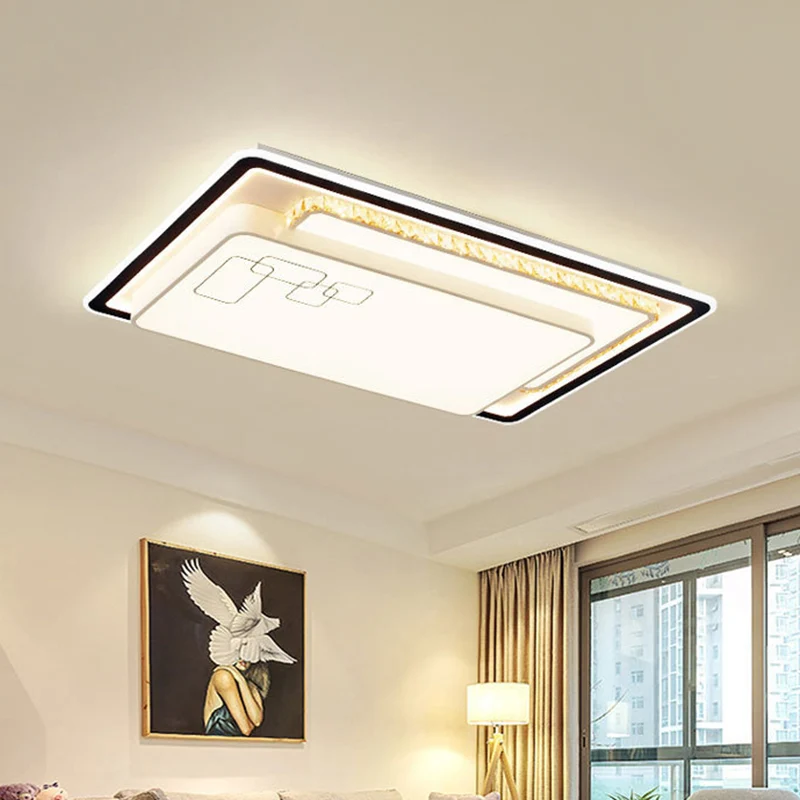 Lampe LED rectangulaire surdimensionnée à encastrer, éclairage de plafond tendance en acrylique blanc avec Accent en crist...
