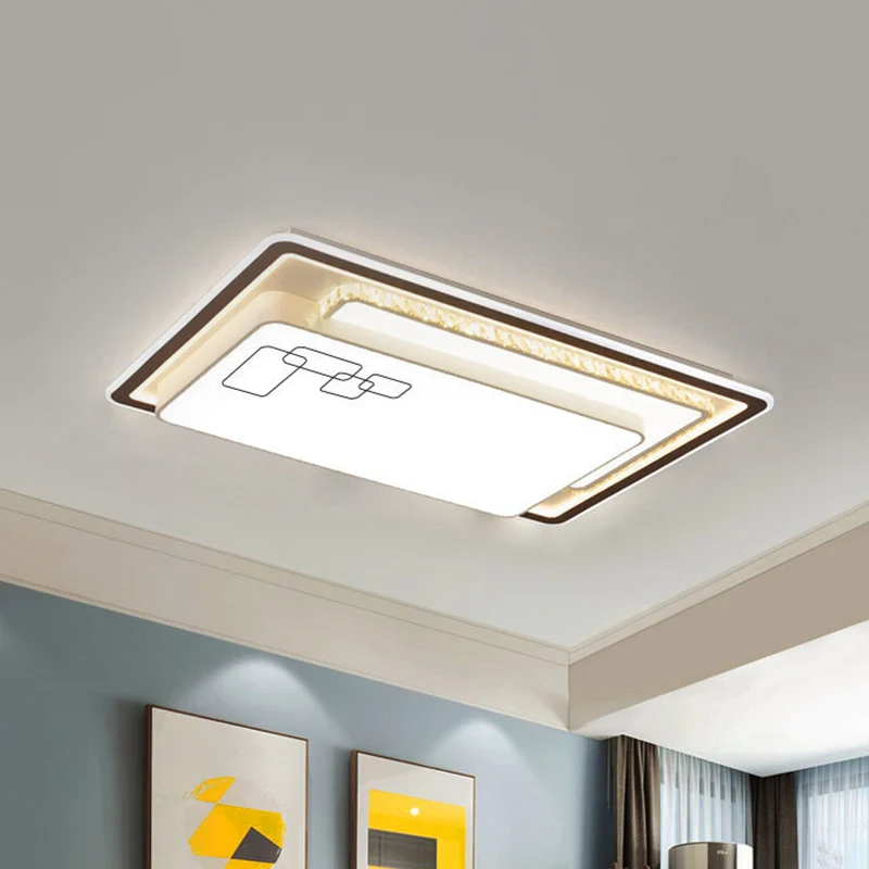 Lampe LED rectangulaire surdimensionnée à encastrer, éclairage de plafond tendance en acrylique blanc avec Accent en crist...