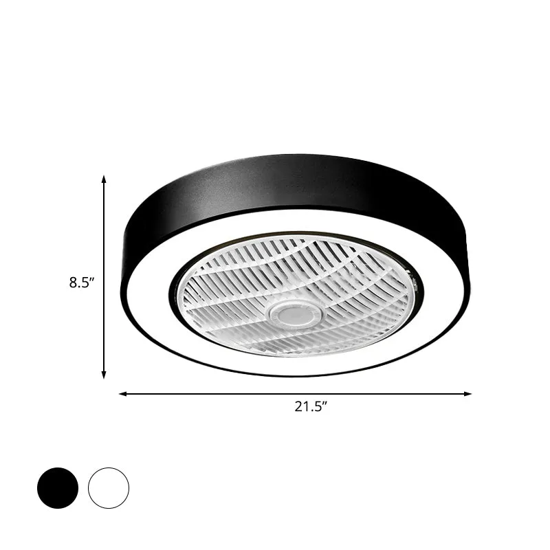 Lampe de ventilateur circulaire moderne à LED en acrylique, montage semi-encastré, noir/blanc, avec 3 lames transparentes,...