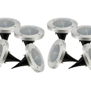 Lot de 8 spots solaires ronds inox encastrable ou à piquer LED blanc DECKY ∅12cm