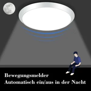 NETTLIFE Plafonnier LED Ronde Blanc avec détecteur de mouvement 15 W Intérieur 4000 K Blanc neutre IP44 Lampe d'escalier 3...
