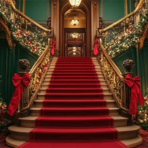 Noël Toile de fond Escalier Lumières scintillantes Ornements BRP10-127