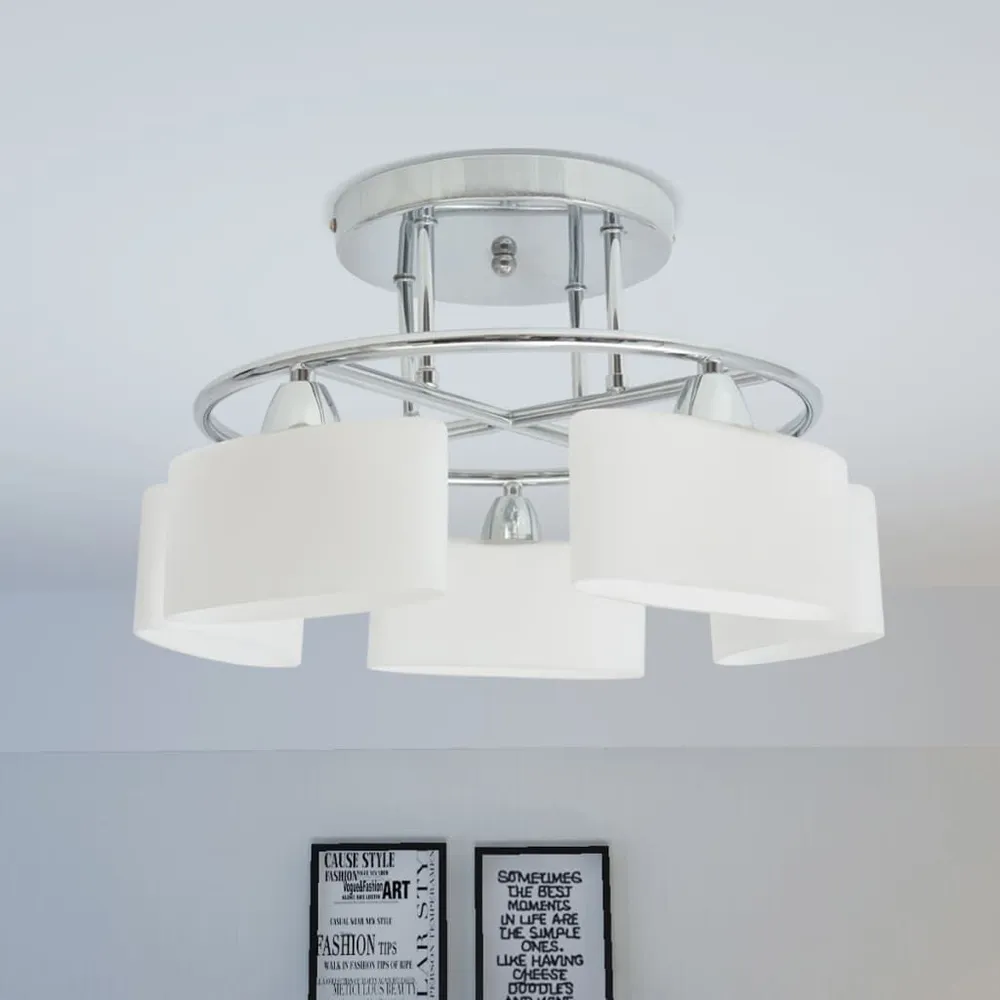 Plafonnier avec 5 globes ellipsoïdes pour ampoules E14 200 W