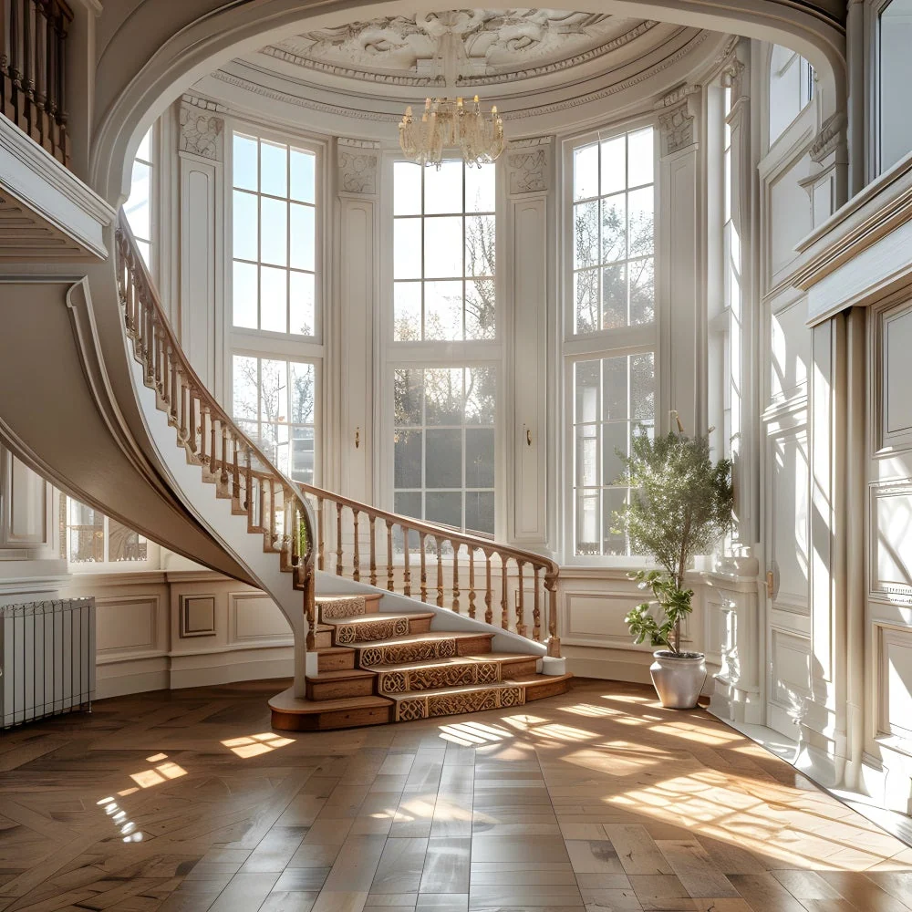 Toile de fond Architecture Escalier de Manoir Éclairé par le Soleil BRP12-671