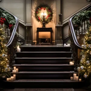 Toile de Fond Escalier avec Guirlande Élégante de Noël BRP8-134
