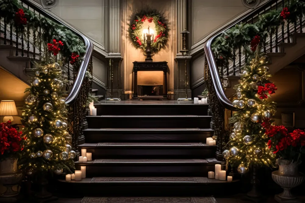 Toile de Fond Escalier avec Guirlande Élégante de Noël BRP8-134