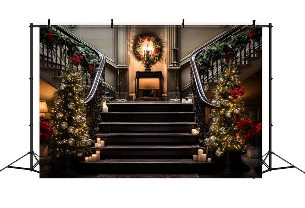 Toile de Fond Escalier avec Guirlande Élégante de Noël BRP8-134