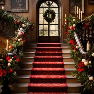 Toile de Fond de Imposant Escalier avec Guirlande Festive de Noël RR8-265