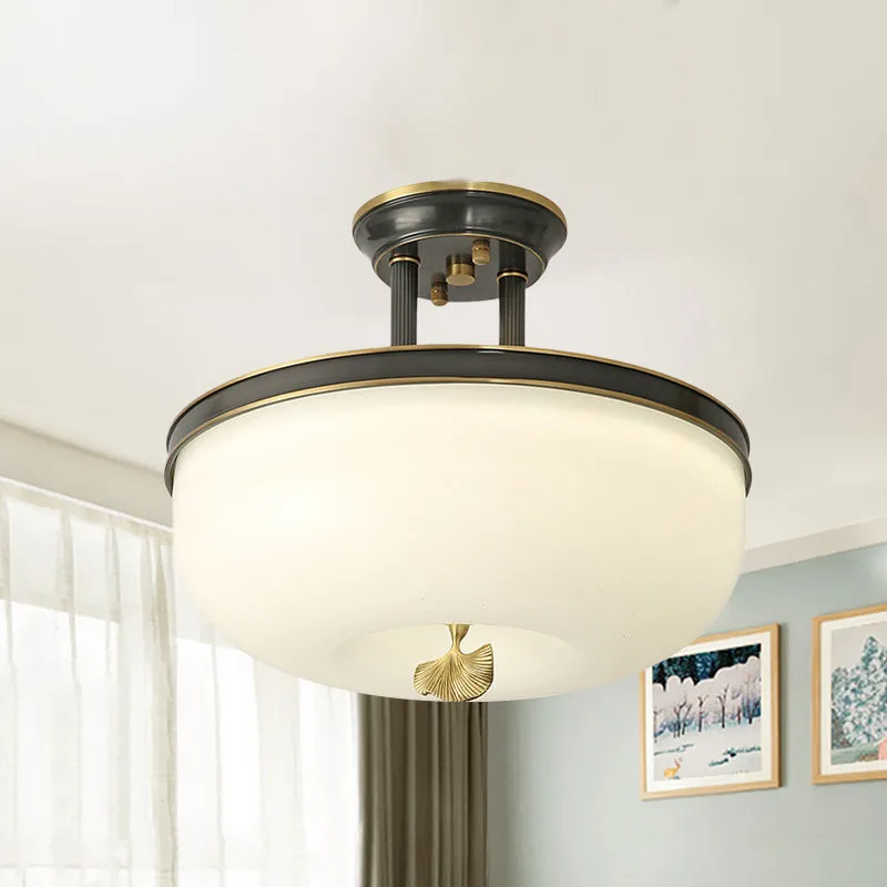 Traditionalism Bowl Semi-encastré en verre dépoli LED près du plafond, luminaire en noir/or, largeur 12"/16"