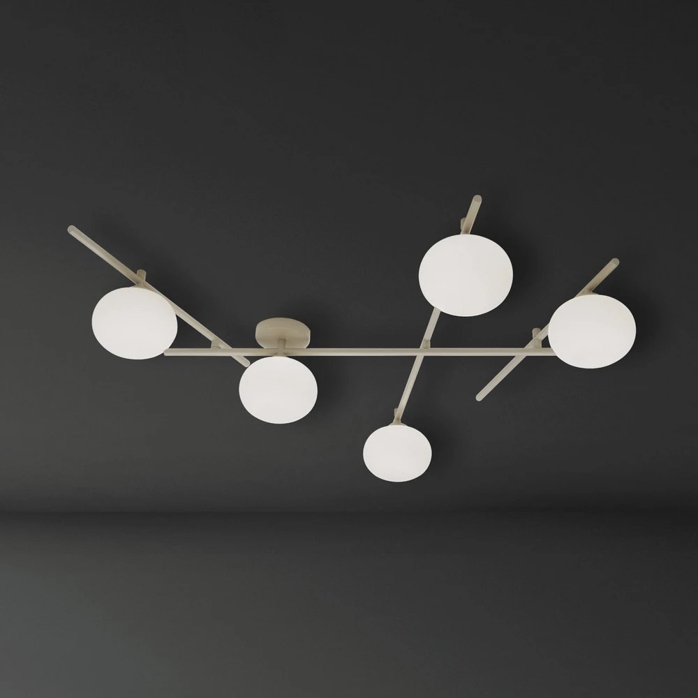 Applique murale Mikado, cipria/blanc, à 5 lampes, verre, métal pour éclairage de lecture