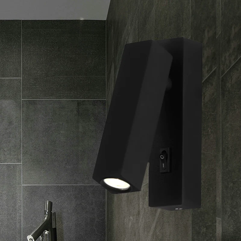 Compact applique murale LED métallique contemporaine, noir/argent/blanc, lampe murale avec Design rotatif