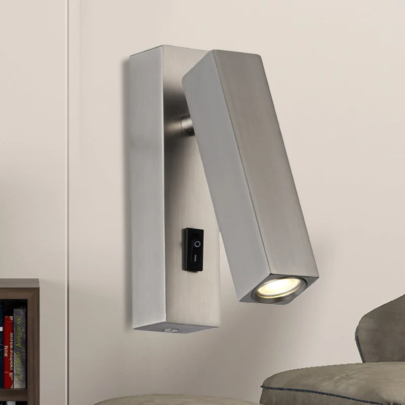 Compact applique murale LED métallique contemporaine, noir/argent/blanc, lampe murale avec Design rotatif