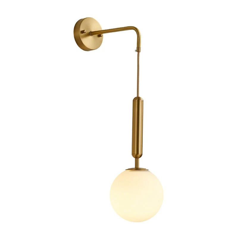 Étanche IP44 Applique murale réduit globe finition dorée, minimalisme, 1 ampoule, éclairage mural en verre crème