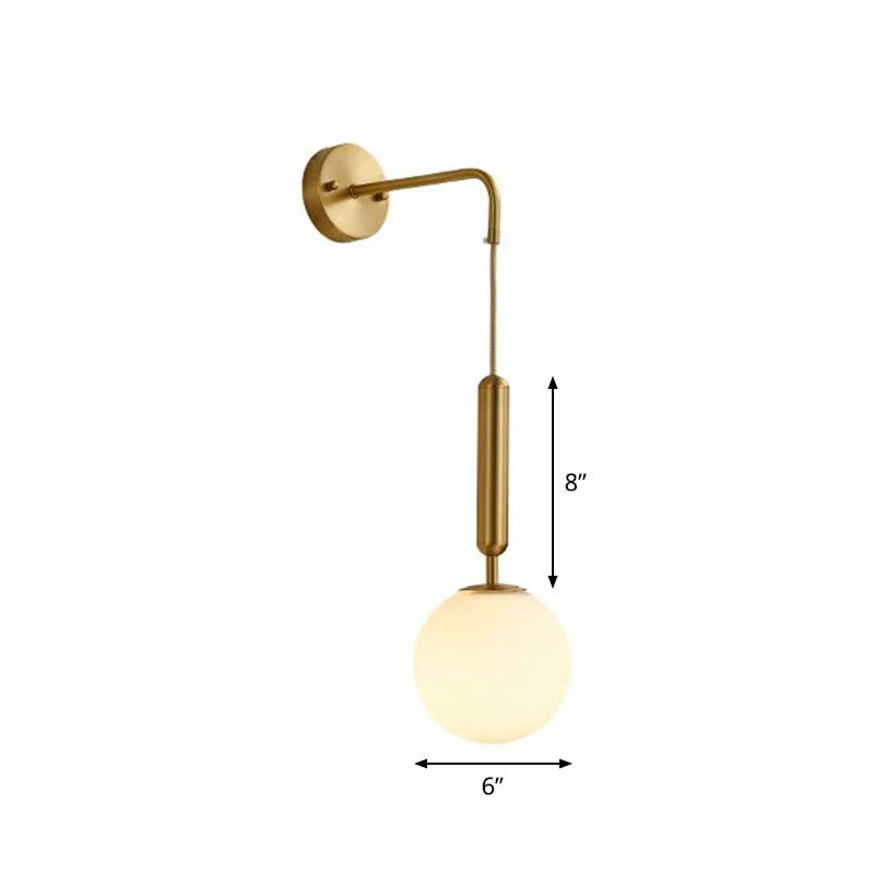 Étanche IP44 Applique murale réduit globe finition dorée, minimalisme, 1 ampoule, éclairage mural en verre crème