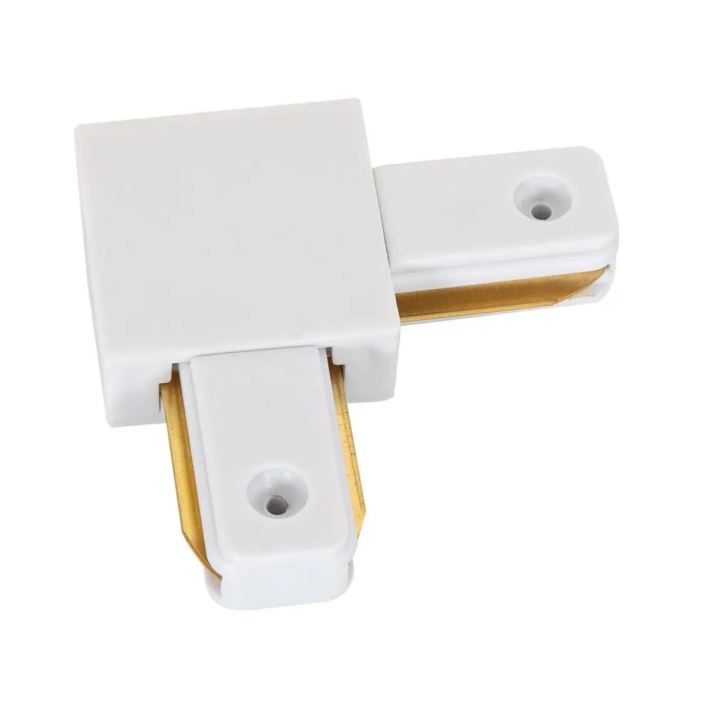 Connecteur en forme de L pour rail monophasé en plastique incassable.