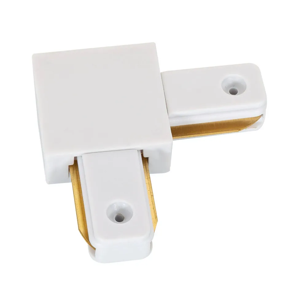 Connecteur en forme de L pour rail monophasé en plastique incassable.