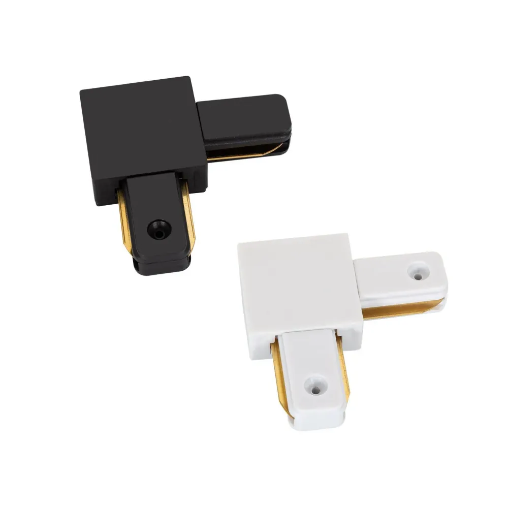 Connecteur en forme de L pour rail monophasé en plastique incassable.