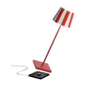 Lampe de table LED à rayures rouges Poldina Lido, accumulateur et dimmable
