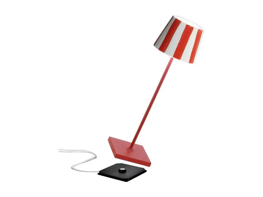 Lampe de table LED à rayures rouges Poldina Lido, accumulateur et dimmable