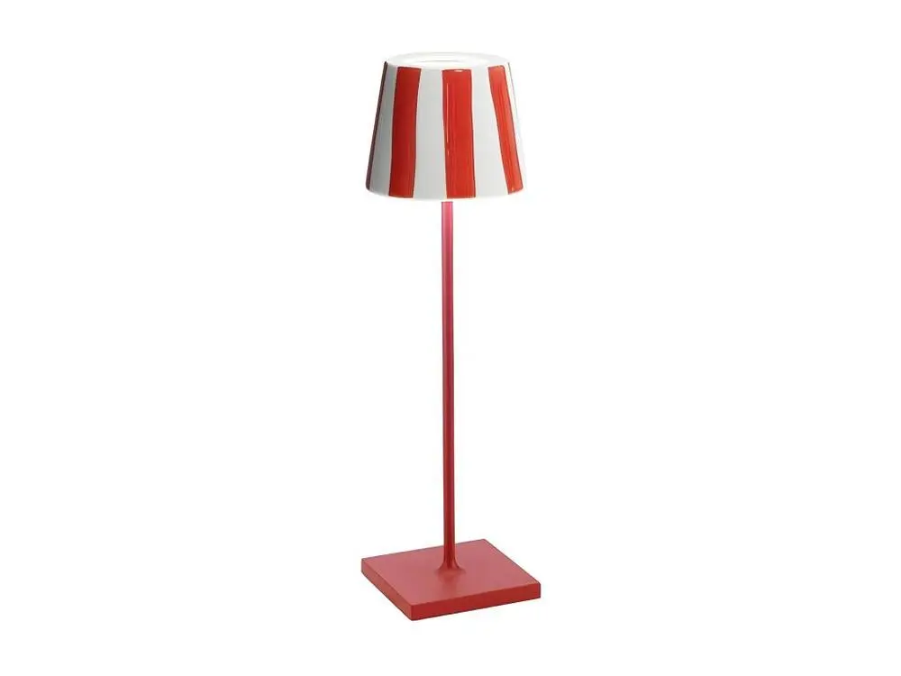 Lampe de table LED à rayures rouges Poldina Lido, accumulateur et dimmable
