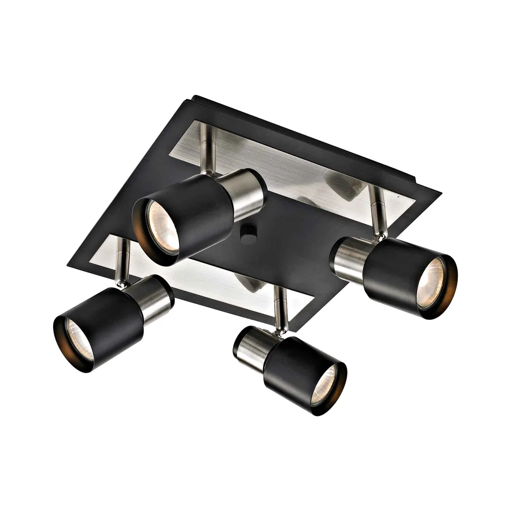 Rail d'éclairage Jackson à 4 têtes en nickel brossé et noir mat, 11,1" x 6,1"