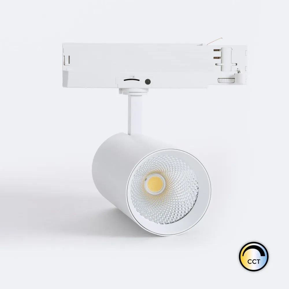 Spot LED 40W Carlo pour rail triphasé, lumière CCT, couleur blanche