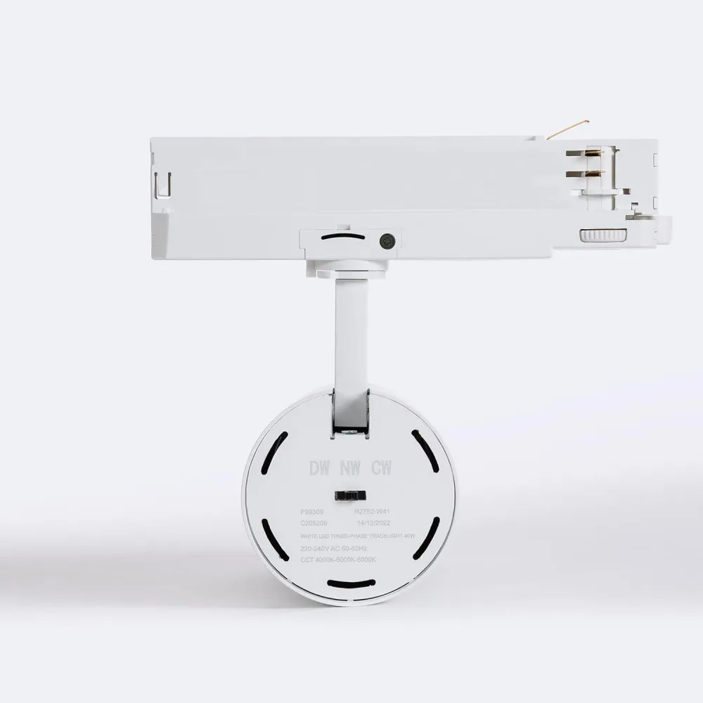 Spot LED 40W Carlo pour rail triphasé, lumière CCT, couleur blanche