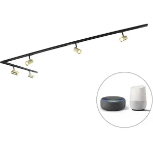 Système de rail intelligent noir avec or 1 phase 5 lumières avec Wi-fi GU10-Jeana