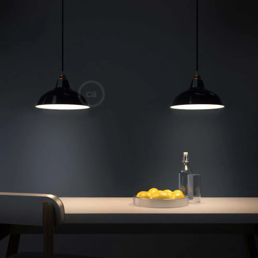 Abat-jour Bistrot en métal émaillé avec douille E27, diamètre 30 cm - Noir