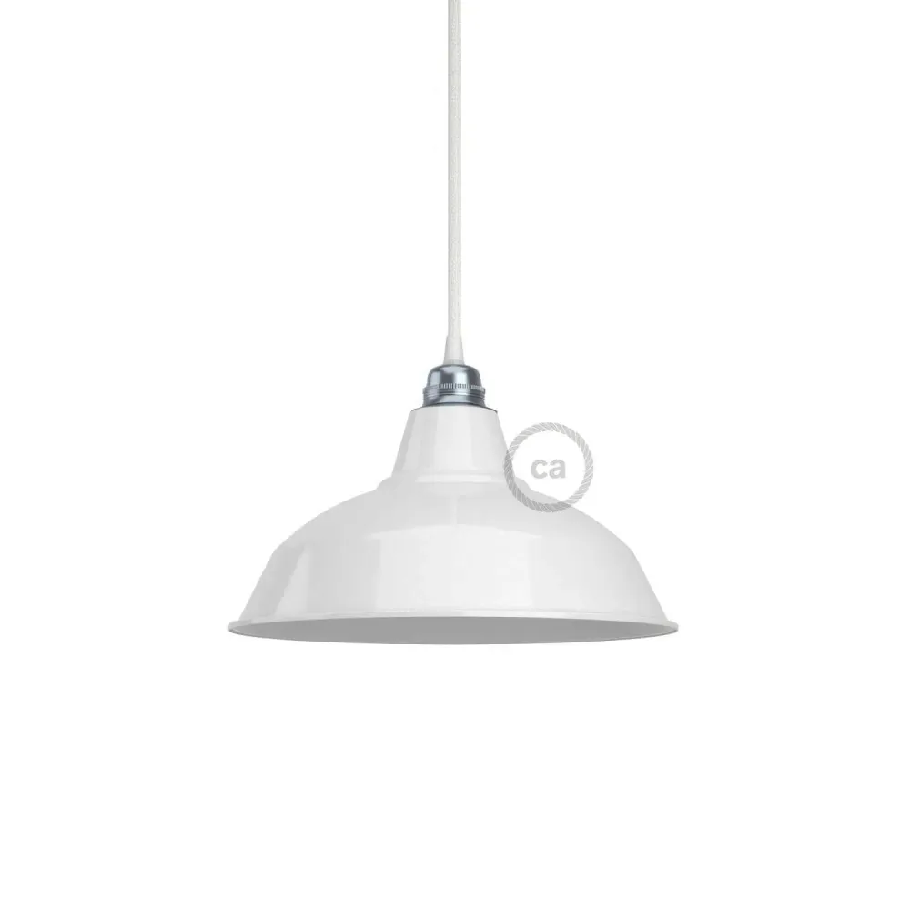 Abat-jour Bistrot en métal émaillé avec douille E27, diamètre 30 cm - Blanc