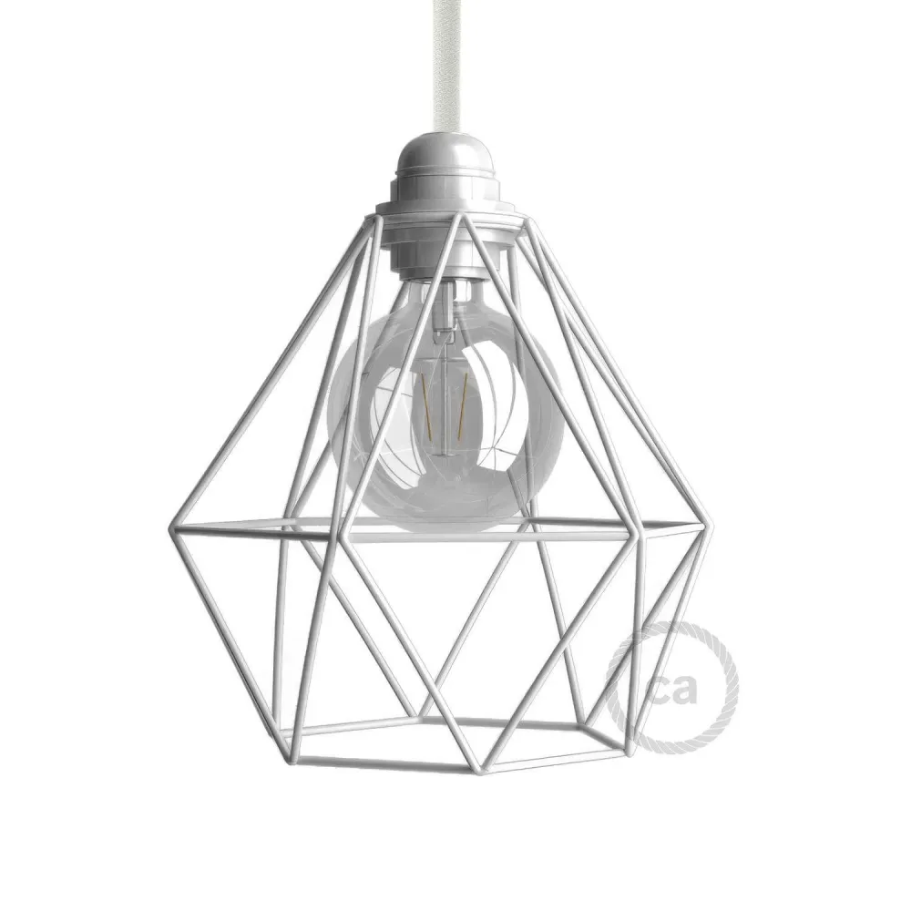 Abat-jour cage Diamond en métal avec douille E27 - Blanc