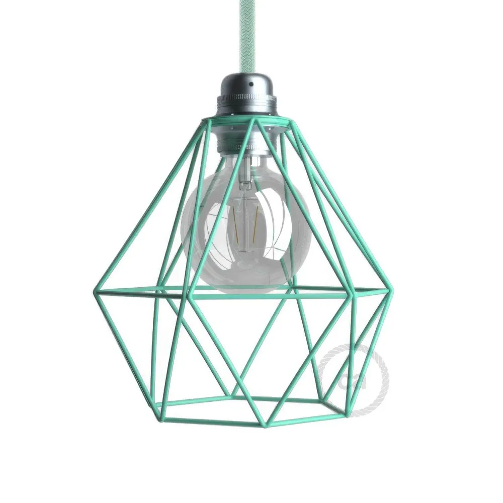 Abat-jour cage Diamond en métal avec douille E27 - Turquoise