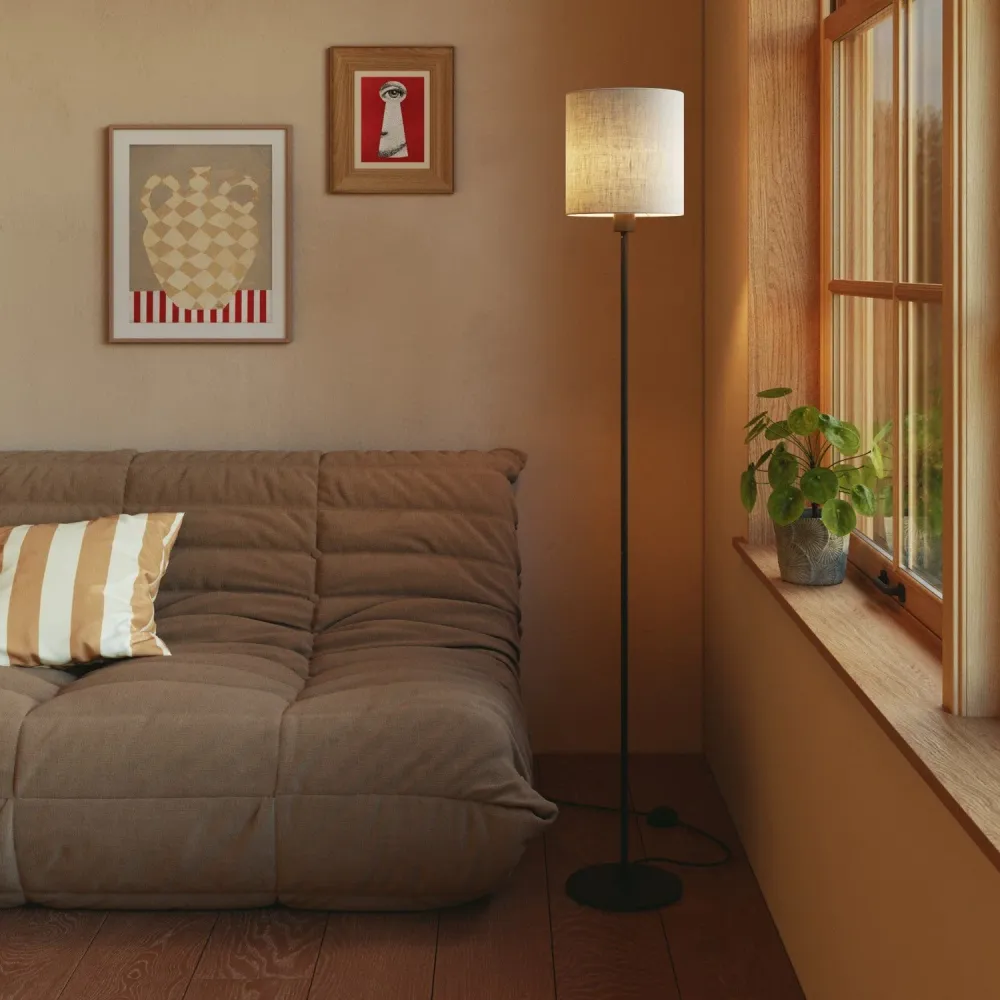 Abat-jour Cylindre M en tissu avec douille E27 - Fabriqué en Italie - Camelot Gris
