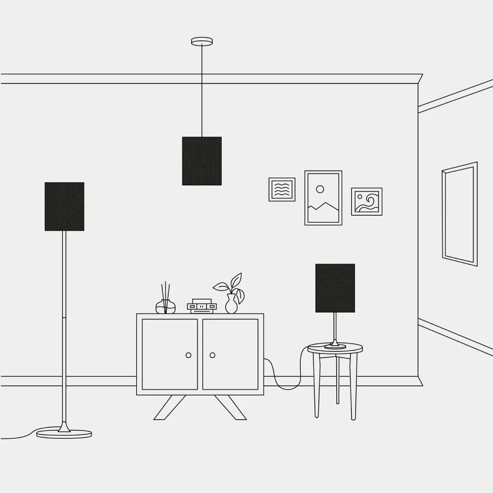 Abat-jour Cylindre M en tissu avec douille E27 - Fabriqué en Italie - Cinette noir intérieur Or