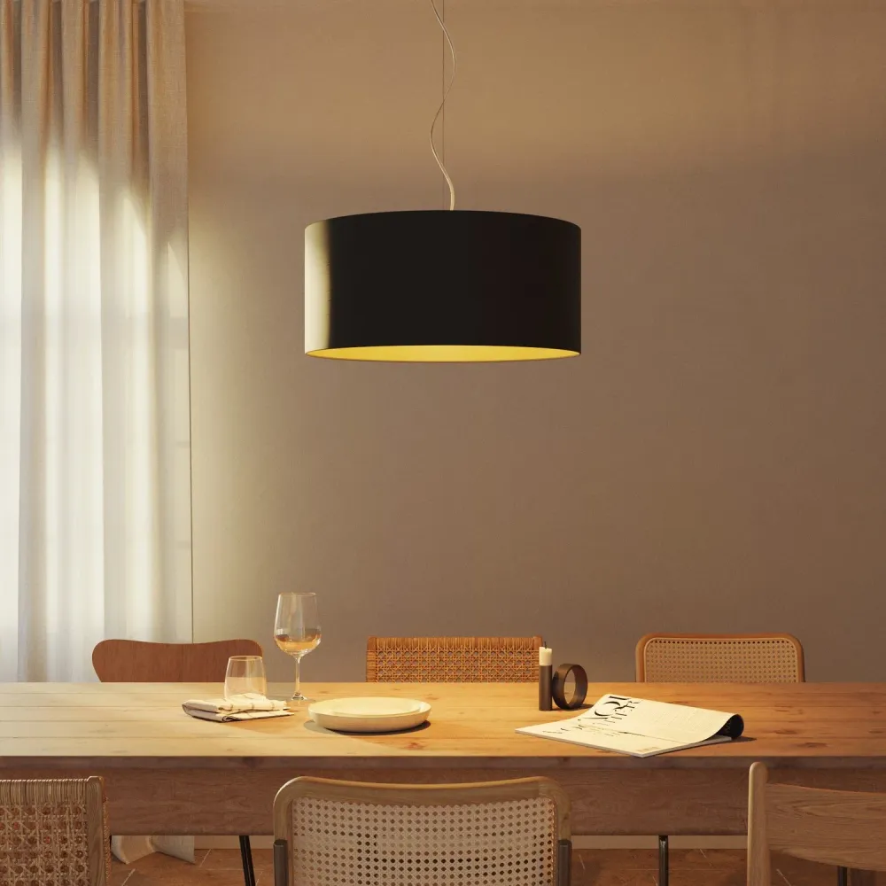 Abat-jour Cylindre XXL en tissu avec douille E27 - Made Italy - Noir/Or