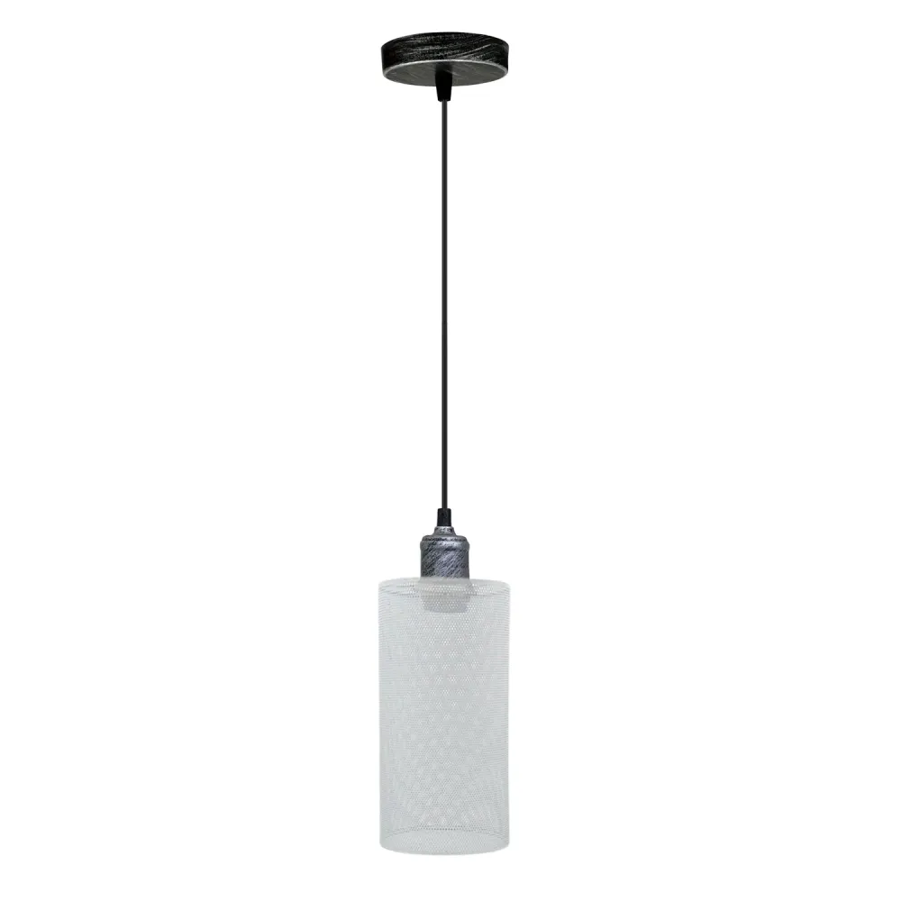 Abat‑jour industriel blanc motif | Suspension métal E27 loft nordique ~ 3444