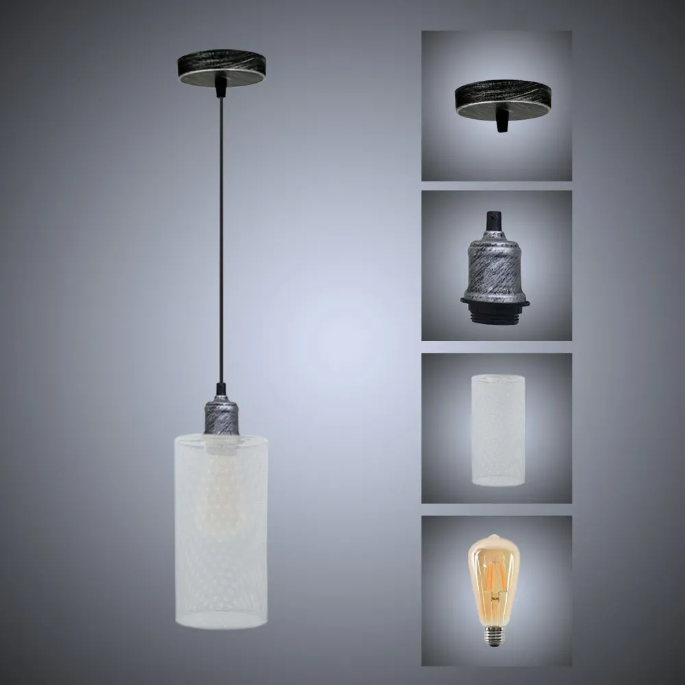 Abat‑jour industriel blanc motif | Suspension métal E27 loft nordique ~ 3444
